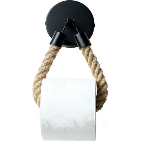 Porte-Rouleau Papier Toilette - Corde Jute Naturelle Et Métal - 53 Cm - Salle De Bain Vintage Industriel - 1 Pièce (1/4)