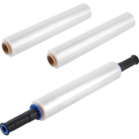 Lot de 3 Rouleaux Film Étirable Déménagement 38 cm x 150 m avec Poignées, Film d'Emballage pour Meubles, Palettes et Cartons (1/5)