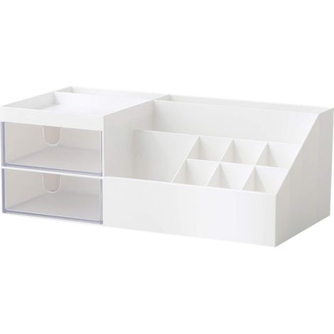 Boîte de rangement pour cosmétiques/maquillage, mini-rangement de bureau pour fournitures de bureau, comptoir de salle de bain ou commode, blanche (1/5)