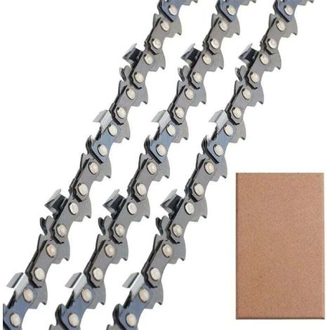 Guide et chaîne pour tronçonneuse - MICH - Lot de 3 chaînes - Faible rebond - 3/8" LP - 50 maillons - 1,1 mm - 35 cm (1/4)