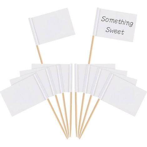 Drapeaux de Cure-Dents Vide Blanc Marqueurs de Fromage Marquage des Étiquettes Blanc (100 Pièces) (1/5)