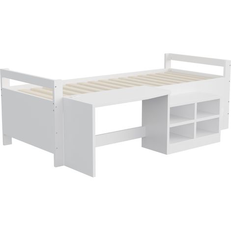 Kinderbett 90x200 cm mit Schreibtisch und Stauraum, USB-Anschlüssen und EU-Steckdose, weiß MODENUIT (1/5)