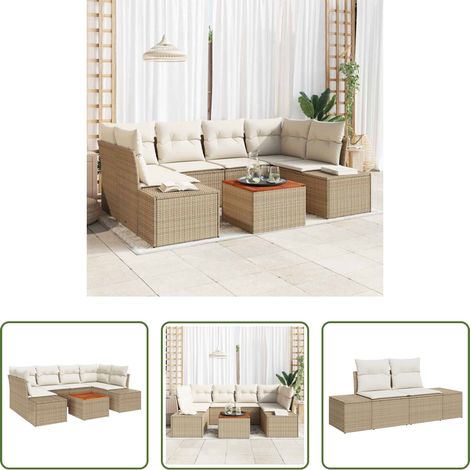 vidaXL Poly-Rattan - Gartensofa-set mit Kissen 7 pcs Beige Poly-Rattan (1/5)