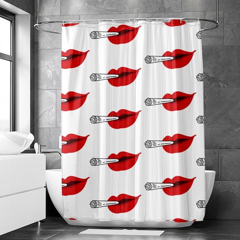 Rideau de douche motif chanvre pastel et décor artistique, tissu salle de bain imperméable, 150x180 cm (1/5)