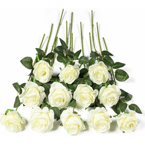Bouquet de 12 roses blanches en soie, fleurs artificielles réalistes