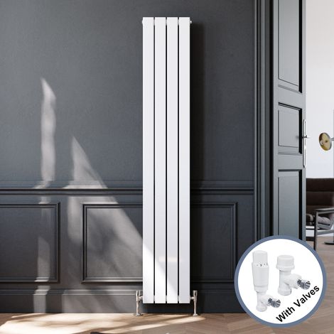 ELEGANT 1800 x 300 mm Designer White Modern Double Flat Panel Designer Radiator Vertical Rads Compatible With All Heating Systems + White Thermostatic Radiator Valves (1/5)