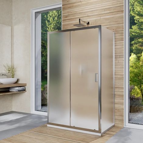 Cabine de douche à 3 côtés 90 x 120 x 90 cm avec porte coulissante et verre trempé opaque de 6 mm Ustica (1/4)