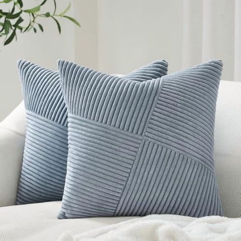 Graublaue Cord-Kissenbezüge, 30 x 30 cm, 2er-Set, Kissenbezüge mit Windmühlen-Streifenmuster, niedliche und schöne Wohndekoration.