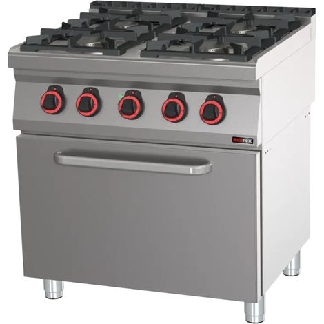 Fourneau combiné avec four à air chaud électrique GN 1/1 - 4x brûleur ECO REDFOX - SPBT 70/80 11 GE - REDFOX