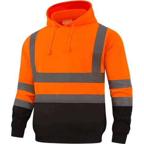 High Visibility Hoodie Sweatshirt High Visibility Fleece Work Reflective Pockets Safety Jacket with Drawstring Closure for Men and Women (1/5)
