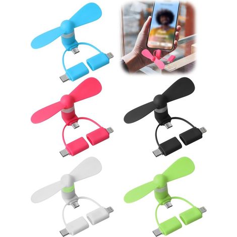 mini ventilatori USB 3 in 1, piccoli ventilatori portatili universali, ventilatori silenziosi per dispositivi estivi, mini ventilatori per iPhone e telefoni Android con porta Micro USB (1/5)