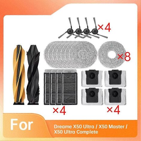 Lot de 22 pièces pour aspirateur Dreame X50 Ultra / X50 Master / X50 Ultra Complete : brosse principale latérale, brosse latérale principale, filtre de nettoyage et sacs à poussière (1/5)