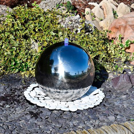 Sfera Cascata Artificiale da Giardino con LED Ø50 cm in Acciaio Inox con Pompa (1/4)