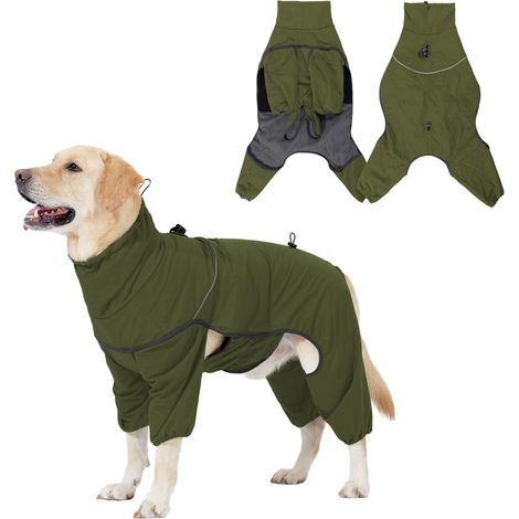 Manteau d'hiver imperméable pour grand chien Combinaison chaude rembourrée en polaire intégrale avec col haut réglable et bandes réfléchissantes Imperméable pour animaux de compagnie pour la neige Ver (1/5)