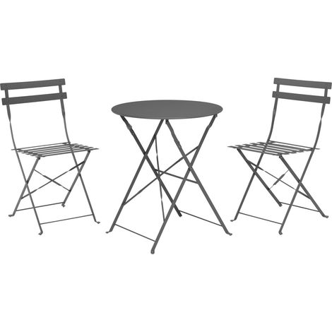 Metall Bistro Set anthrazit - 3er Set - Garten Sitzgruppe