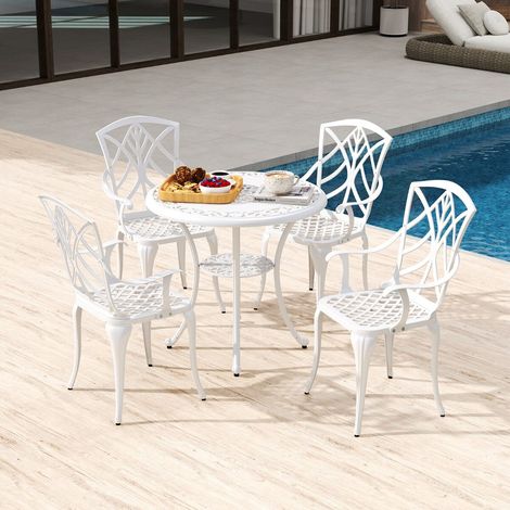 Set de mobilier de jardin 5 pièces en aluminium coulé comprenant 4 chaises et 1 table avec trou de parasol - mobilier de jardin (1/5)