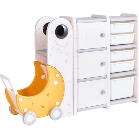 Toy Storage Oragnizer Off White Synthetic Material Kids' Plastic Cabinet with Bins and Side Shelves MOONBI (1/5)