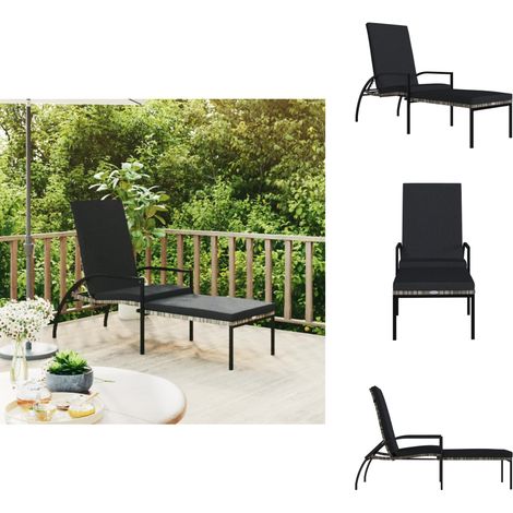 Sonnenliege mit Fußhocker PE-Rattan Grau - Sonnenliege - Gartenmöbel - Outdoor Möbel - Lounge Chair - Relaxsessel (1/5)