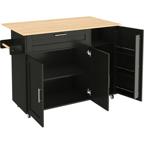 CAIziGrand chariot de cuisine mobile L132.5B44(70)H90cm, plateau rabattable, veinage chêne, meuble multifonction, porte-épices, porte-serviettes, 5 roulettes, adapté à la cuisine, à la salle à manger  (1/5)