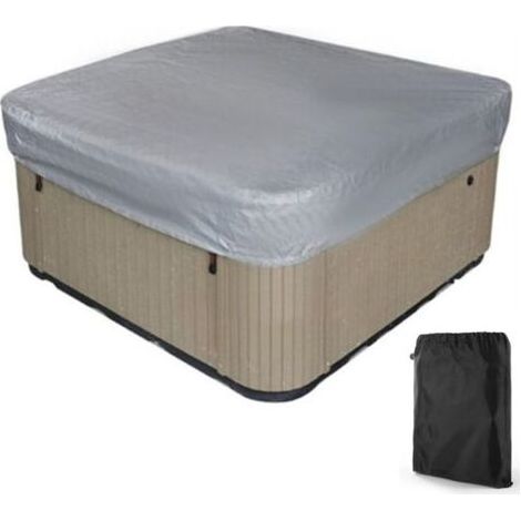 Bache d'extérieur pour Spa Housse de Bain à Remous Carrée Etanche Couverture de Spa en Tissu Polyester 190T Anti-poussière Anti-UVavec Un Sac de Rangement,Noir——Gris 207×207×30cm-- (1/5)