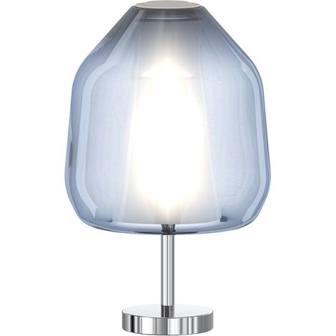 Lampada Contemporanea Double Skin Beta Metallo Cromo Vetro Blu 1 Luce E27