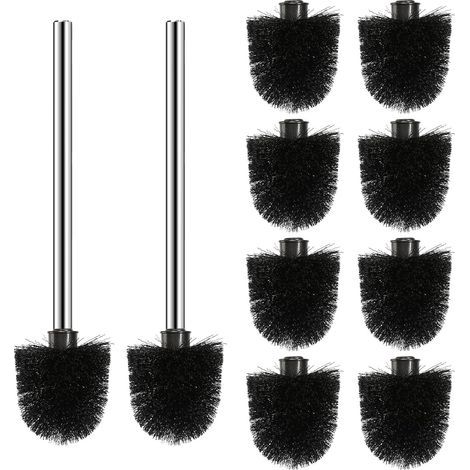10 Pièces Têtes de Brosse WC avec 2 Manches en Acier Inoxydable Brosse Toilettes WC Diamètre 8 cm Balai Toilette WC Brosse Nettoyage WC pour Nettoyage Toilettes et Salle de Bain (1/5)