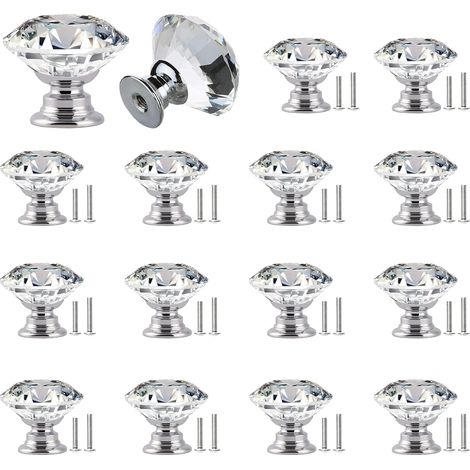 Lot de 16 boutons de placard tiroirs de 30 mm avec 2 tailles de vis, boutons de porte en pour décoration de table, coiffeuses, en cristal, meubles (1/5)