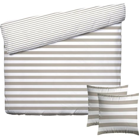 Parure de lit 3 Pièces 2 Personnes - Housse de Couette 240x220 cm et 2 Taie Oreiller 63x63 cm – Satin de Coton, 80 Fils – Écume Marine – Taupe (1/5)