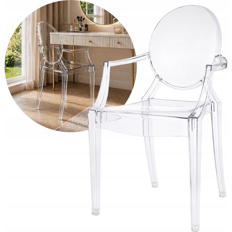 Silla Louis transparente con reposabrazos, estilo glamuroso, silla de comedor transparente (1/5)