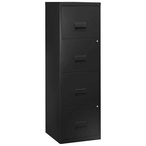 Classeur monobloc 4 tiroirs noir – Structure métal finition anti-rayures – Dimensions H 125,5 x L 40 x P 40 cm – Capacité 33 dossiers par tiroir – Pierre Henry