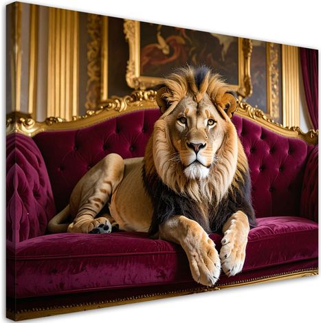 Tabelau sur Toile, Lion allongé sur un canapé animaux glamour,30x20 (1/4)