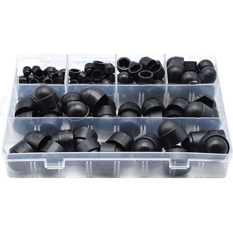 Lot de 145 cache-boulons en PE pour vis, écrous, écrous, écrous, capuchons pour vis, boulons, 6 tailles disponibles avec boîte de rangement (noir)