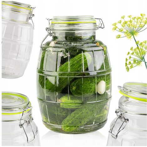 Tarro de cristal (barril) de 3 l con cierre metálico y sello verde.
