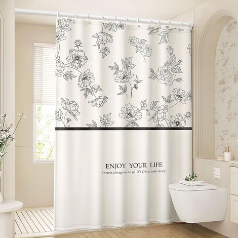 JSSEVN - Cortina de ducha, cortina impermeable para bañera, estilo rústico, 180x180cm, lavable a máquina, con ganchos, cortina de ducha, con dobladillo con peso, ideal para el baño. (1/5)