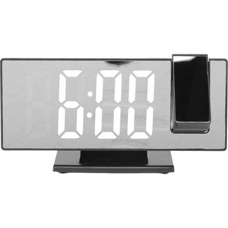 Réveil numérique à projection, chargement USB, gradation automatique, écran miroir LED, horloge électronique pour chambre, coque noire, lumière blanche (1/5)