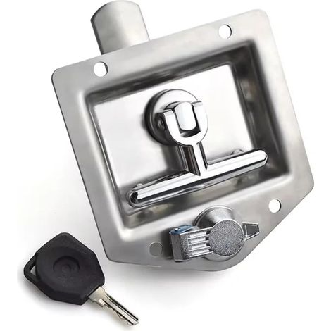 Loquet de Porte de remorque, Serrure à poignée en T, clés en Acier Inoxydable hautement Poli avec Joint  poignée en T Pliable, loquet for Camping Car et Camion, 1 pièce