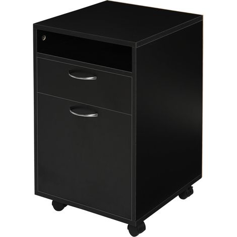 Contenedor Con Ruedas, Práctico Archivador En Negro, 40X35X60Cm, Con Cajón Para Oficina Y Despacho