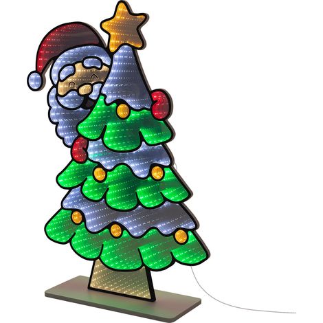 ECD Germany Decorazione Natalizia Albero con Babbo Natale a LED Effetto Specchio Infinito per Interni Figura Decorativa 3D per Addobbo e Feste Illuminata su Entrambi i Lati con Timer 58 x 80 cm (1/5)