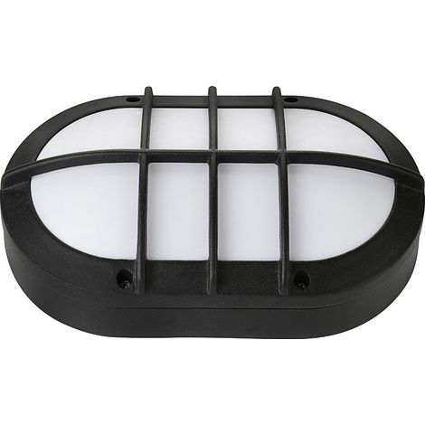 Hublot ovale noir à LED 8W (Eq. 64W) IP54 4000K grille protection Dim. 130x211x57mm (1/3)
