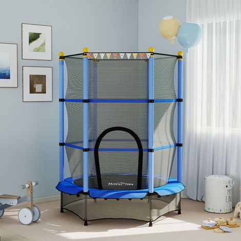 1,4 m Kindertrampolin, Indoor- und Outdoor-Trampolin für Kleinkinder, mit Sicherheitsnetz, federloses Design – Blau