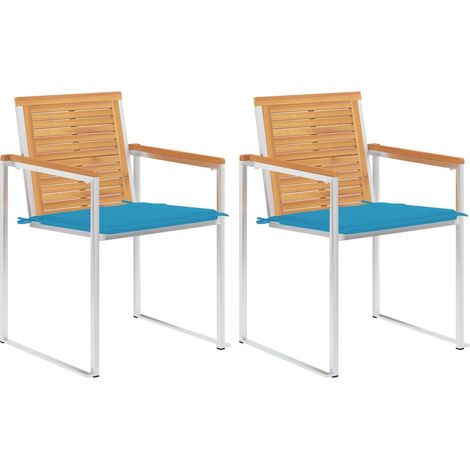 Gartenstühle mit Kissen 2 Stk. Massivholz Teak und Stahl