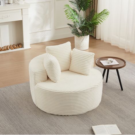 Runder Cord-Sessel 110 x 110 x 82 cm, mit 3 Kissen, beige OKMYHOME (1/5)