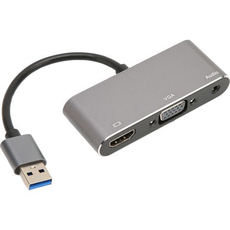 Adaptateur USB3.0 vers HDMI VGA, Hub 3 en 1 Écran Partage 1080P Argent Gris, Plug and Play (1/5)