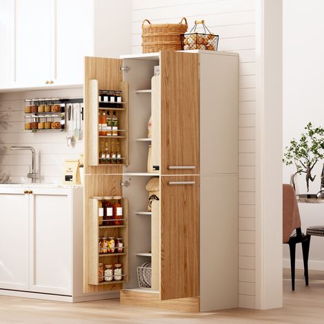 Armoire de cuisine 76x42x180 cm blanc et chêne naturel en MDF avec étagères réglables et protection anti-basculement (1/5)