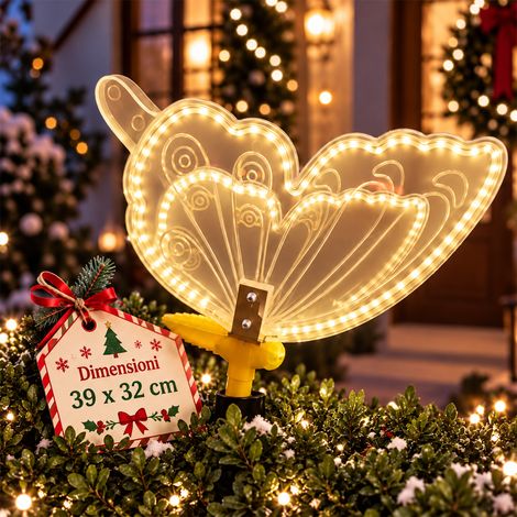 Farfalla Natalizia Bianco Caldo 204 LED Addobbo Natalizio Decorazione 39x32 cm (1/5)