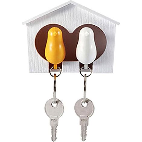 Merryso Lot de 2 porte-clés oiseaux + 1 porte-clés mural en forme de nichoir à moineaux (1/5)