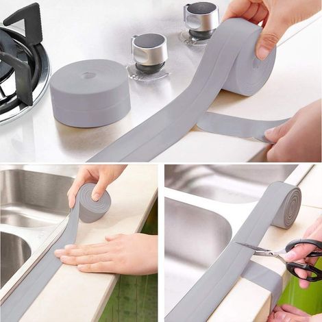 Ruban d'étanchéité Ruban Adhésif étanche Bande d'Etanchéité Adhésif Autocollant pour cuisine ou salle de bain (38mm3.2M-Gris) (1/3)