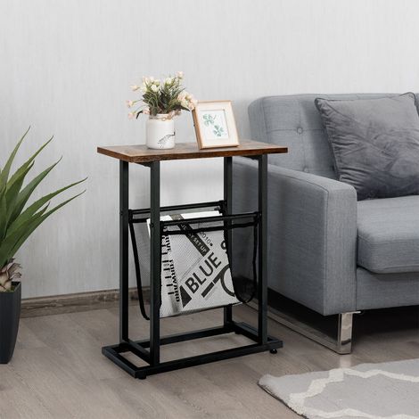 Table d'appoint industrielle en acier avec porte-revues en maille et pieds antidérapants pour salon, chambre et bureau (1/5)