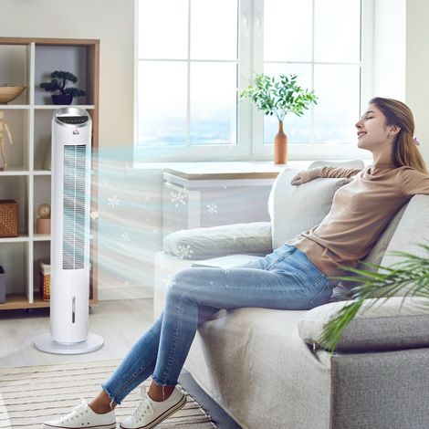 Ventilateur tour rafraîchissant Ø30x100,8H cm 60W humidifiable,télécommandé avec minuterie 8h pour pièces jusqu’à 20㎡.