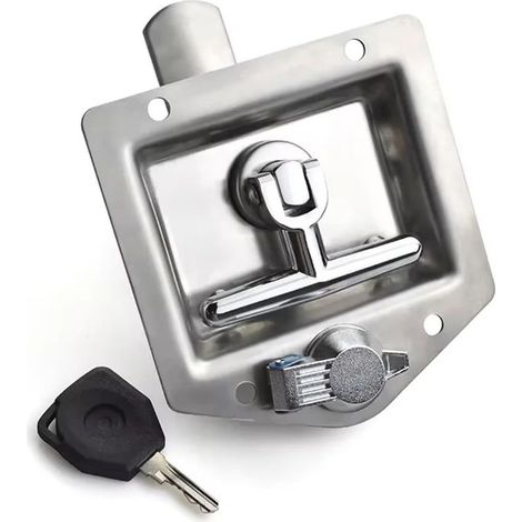 Loquet de Porte de remorque, Serrure à poignée en T, clés en Acier Inoxydable hautement Poli avec Joint poignée en T Pliable, loquet for Camping Car et Camion, 1 pièce (1/5)